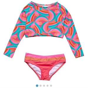 Snapper Rock - Geo Melon Cropped Rash Guard Set